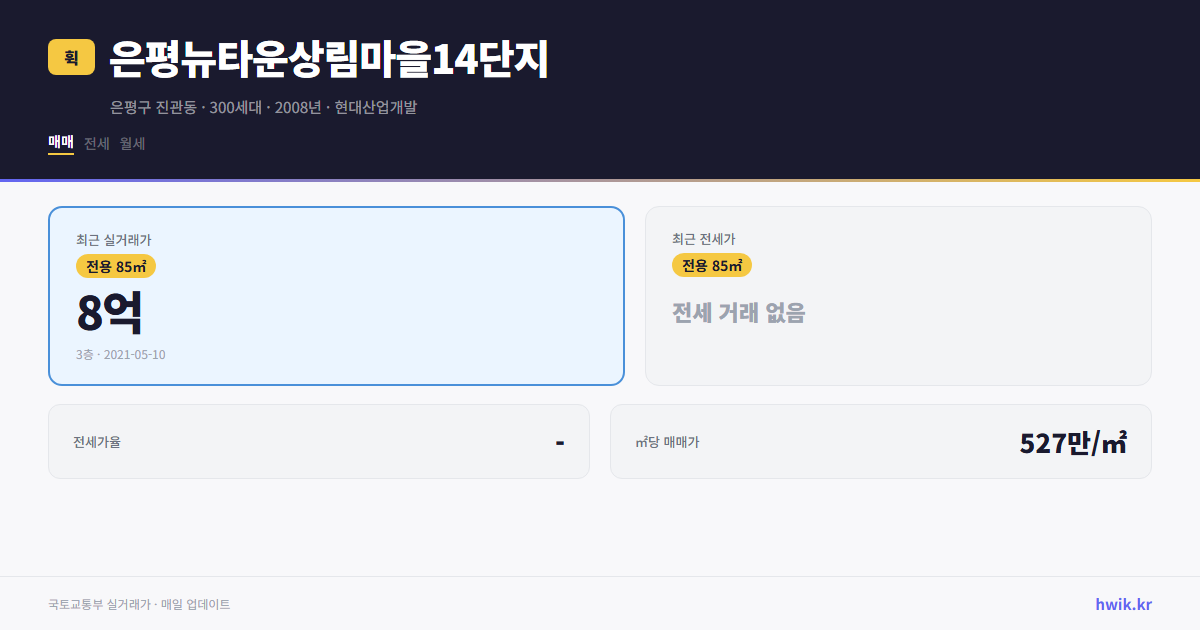 은평뉴타운상림마을14단지 실거래가 시세