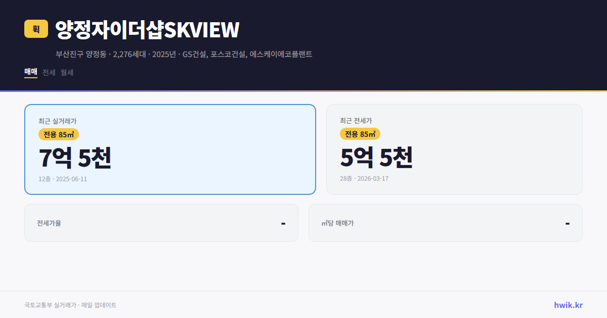 양정자이더샵SKVIEW 실거래가 시세