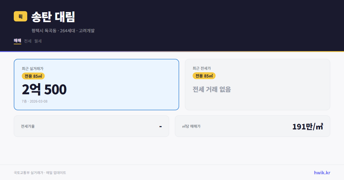 송탄 대림 실거래가 시세